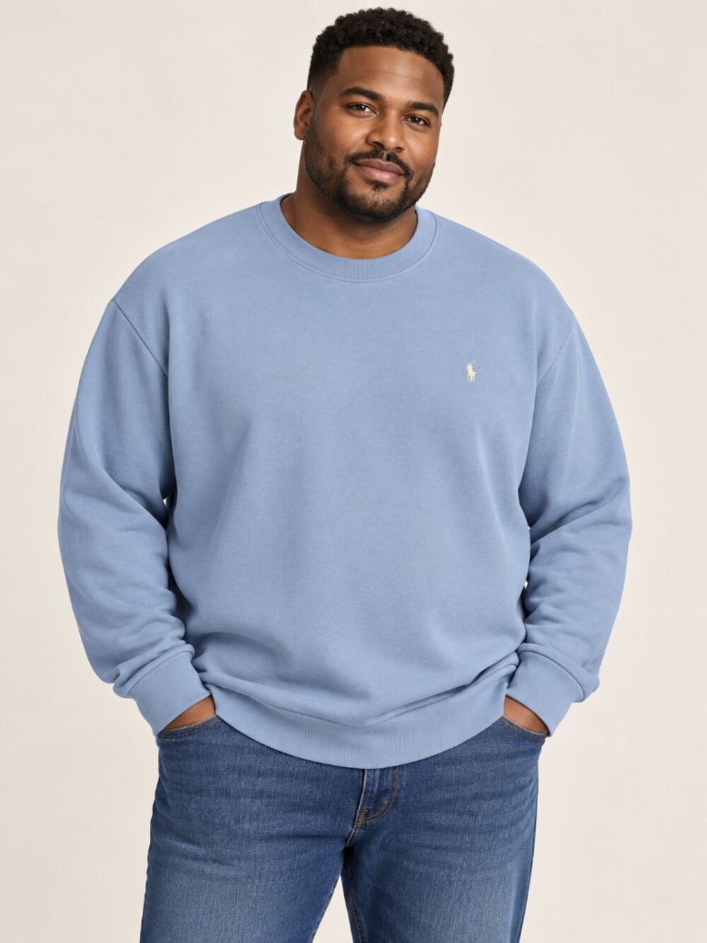 Polo Ralph Lauren 2XLT Light Blue French Terry Crewneck Sweatshirt White Pony